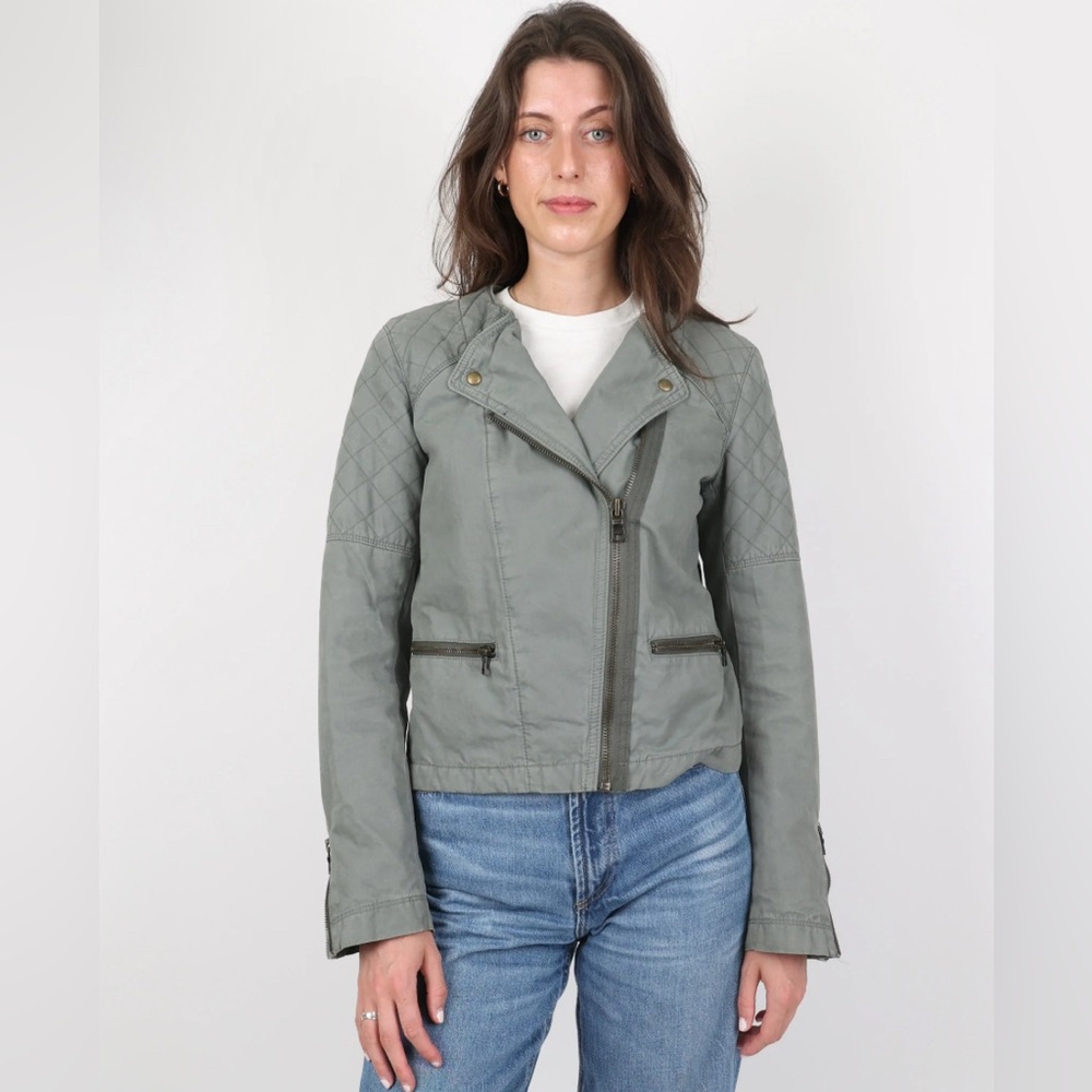 Gap Quilted Khaki Moto Biker Jacket size 4